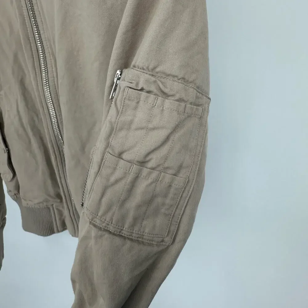 AMI PARIS Beige Bomber Jacket Designer Size Small Full Zip Classic Cotton Linen